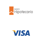 Logo Banco Hipotecario y tarjeta Visa
